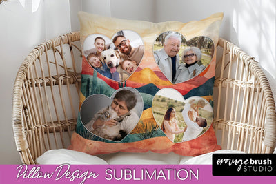 Family Photo Frame Pillow Sublimation - Boho Pillow Cover Sublimation OrangeBrushStudio 