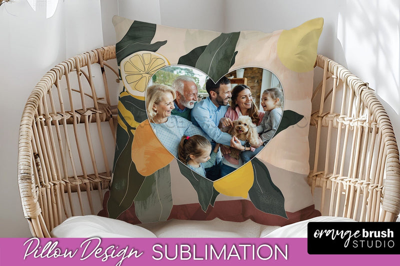 Family Photo Frame Pillow Sublimation - Boho Pillow Cover Sublimation OrangeBrushStudio 