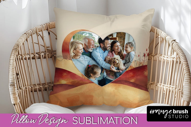 Family Photo Frame Pillow Sublimation - Boho Pillow Cover Sublimation OrangeBrushStudio 