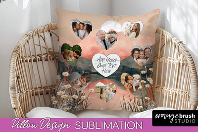 Family Photo Frame Pillow Sublimation - Boho Pillow Cover Sublimation OrangeBrushStudio 