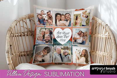 Family Photo Frame Pillow Sublimation - Boho Pillow Cover Sublimation OrangeBrushStudio 
