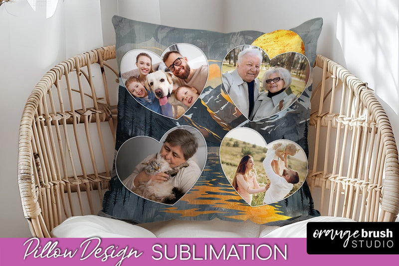 Family Photo Frame Pillow Sublimation - Boho Pillow Cover Sublimation OrangeBrushStudio 
