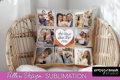 Family Photo Frame Pillow Sublimation - Boho Pillow Cover Sublimation OrangeBrushStudio 