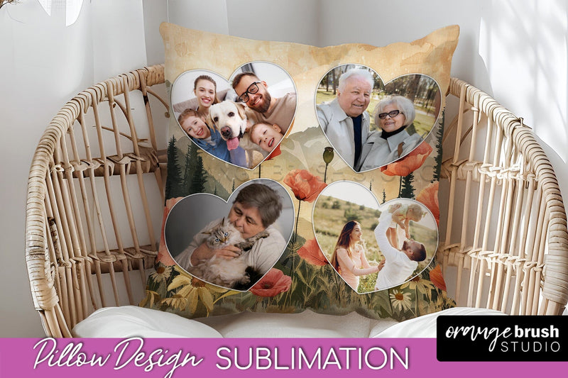 Family Photo Frame Pillow Sublimation - Boho Pillow Cover Sublimation OrangeBrushStudio 