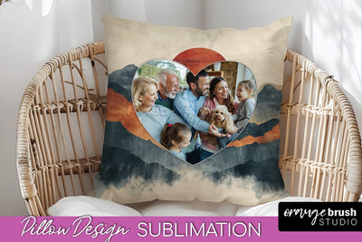 Family Photo Frame Pillow Sublimation - Boho Pillow Cover Sublimation OrangeBrushStudio 