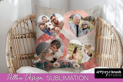 Family Photo Frame Pillow Sublimation - Boho Pillow Cover Sublimation OrangeBrushStudio 