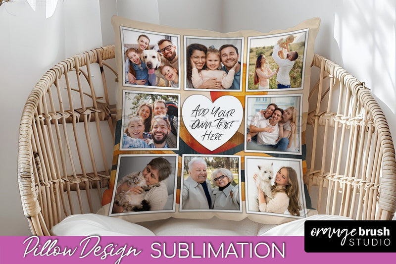 Family Photo Frame Pillow Sublimation - Boho Pillow Cover Sublimation OrangeBrushStudio 