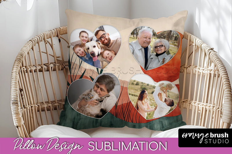 Family Photo Frame Pillow Sublimation - Boho Pillow Cover Sublimation OrangeBrushStudio 