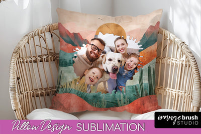 Family Photo Frame Pillow Sublimation - Boho Pillow Cover Sublimation OrangeBrushStudio 