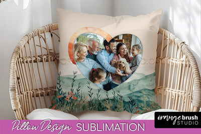 Family Photo Frame Pillow Sublimation - Boho Pillow Cover Sublimation OrangeBrushStudio 
