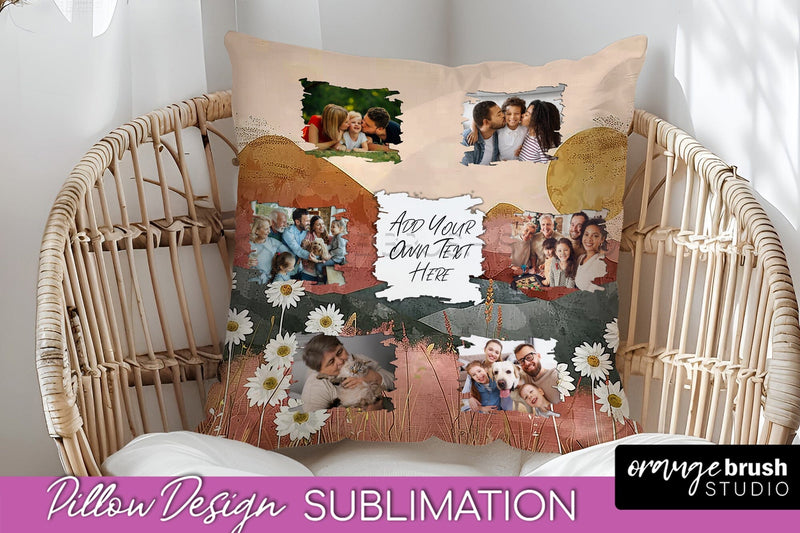 Family Photo Frame Pillow Sublimation - Boho Pillow Cover Sublimation OrangeBrushStudio 