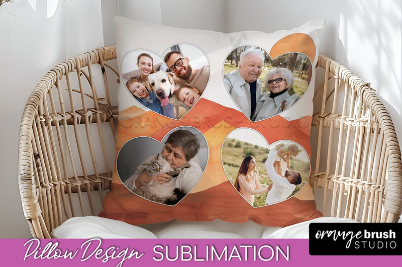 Family Photo Frame Pillow Sublimation - Boho Pillow Cover Sublimation OrangeBrushStudio 