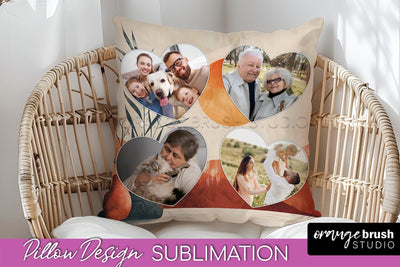 Family Photo Frame Pillow Sublimation - Boho Pillow Cover Sublimation OrangeBrushStudio 