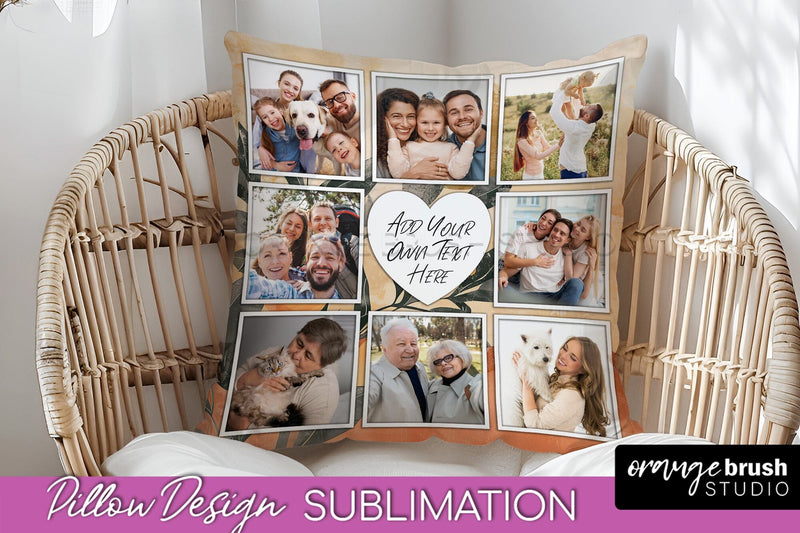 Family Photo Frame Pillow Sublimation - Boho Pillow Cover Sublimation OrangeBrushStudio 