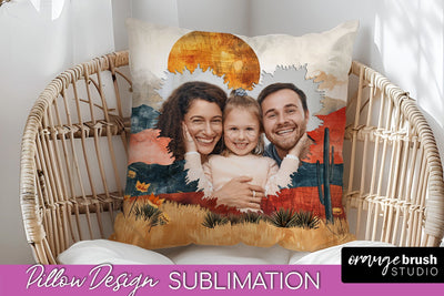 Family Photo Frame Pillow Sublimation - Boho Pillow Cover Sublimation OrangeBrushStudio 