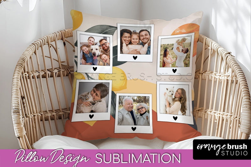 Family Photo Frame Pillow Sublimation - Boho Pillow Cover Sublimation OrangeBrushStudio 