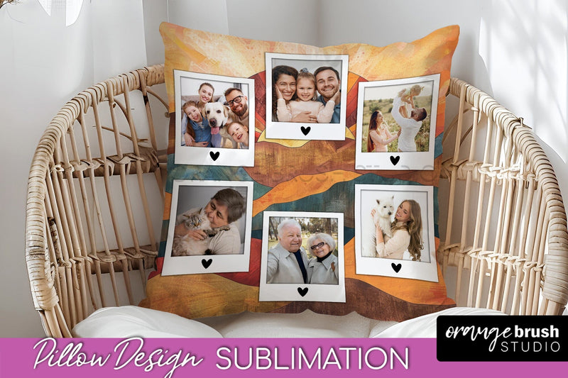 Family Photo Frame Pillow Sublimation - Boho Pillow Cover Sublimation OrangeBrushStudio 