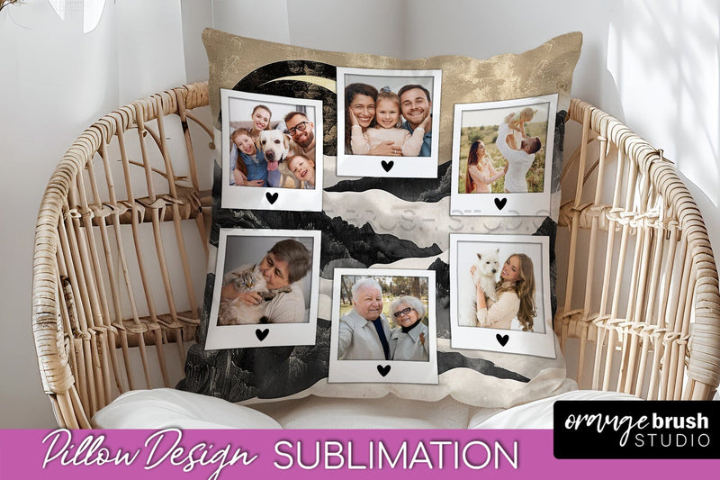 Family Photo Frame Pillow Sublimation - Boho Pillow Cover Sublimation OrangeBrushStudio 