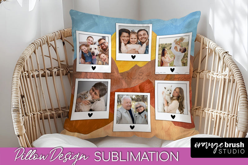 Family Photo Frame Pillow Sublimation - Boho Pillow Cover Sublimation OrangeBrushStudio 