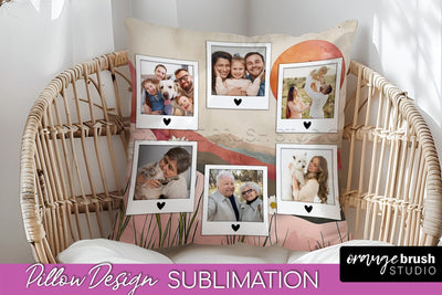 Family Photo Frame Pillow Sublimation - Boho Pillow Cover Sublimation OrangeBrushStudio 