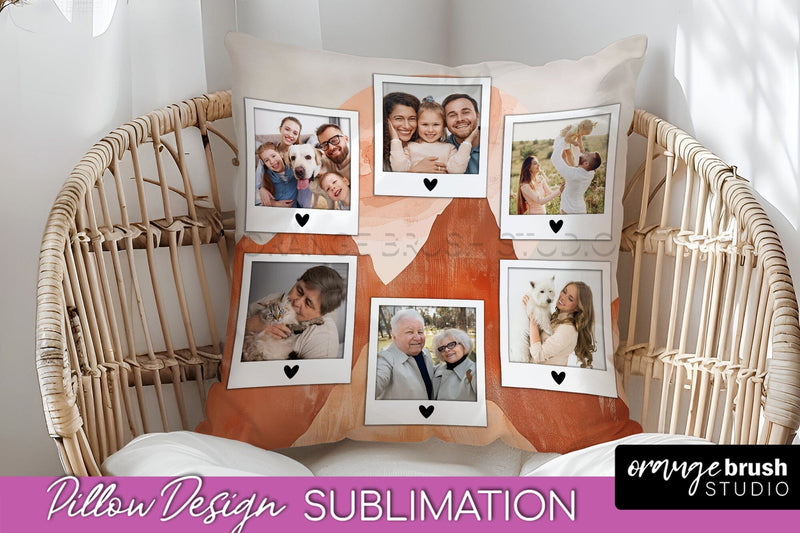 Family Photo Frame Pillow Sublimation - Boho Pillow Cover Sublimation OrangeBrushStudio 