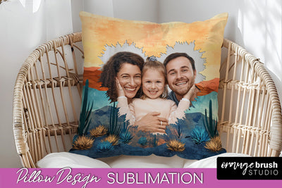 Family Photo Frame Pillow Sublimation - Boho Pillow Cover Sublimation OrangeBrushStudio 