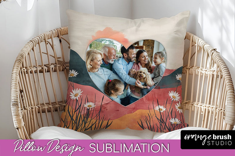 Family Photo Frame Pillow Sublimation - Boho Pillow Cover Sublimation OrangeBrushStudio 