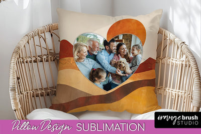 Family Photo Frame Pillow Sublimation - Boho Pillow Cover Sublimation OrangeBrushStudio 