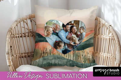 Family Photo Frame Pillow Sublimation - Boho Pillow Cover Sublimation OrangeBrushStudio 