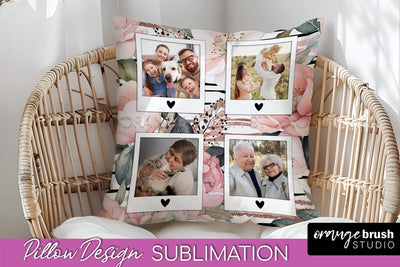 Family Photo Frame Pillow Sublimation - Floral Pillow Cover Sublimation OrangeBrushStudio 
