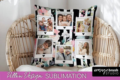 Family Photo Frame Pillow Sublimation - Floral Pillow Cover Sublimation OrangeBrushStudio 