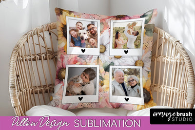 Family Photo Frame Pillow Sublimation - Floral Pillow Cover Sublimation OrangeBrushStudio 