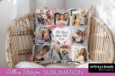 Family Photo Frame Pillow Sublimation - Floral Pillow Cover Sublimation OrangeBrushStudio 