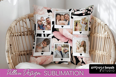 Family Photo Frame Pillow Sublimation - Floral Pillow Cover Sublimation OrangeBrushStudio 