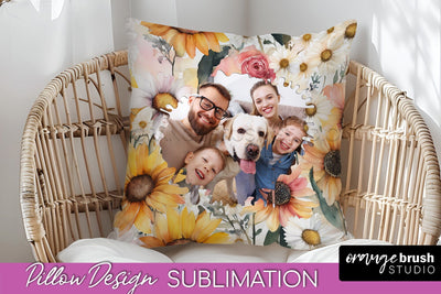 Family Photo Frame Pillow Sublimation - Floral Pillow Cover Sublimation OrangeBrushStudio 