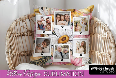 Family Photo Frame Pillow Sublimation - Floral Pillow Cover Sublimation OrangeBrushStudio 