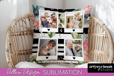 Family Photo Frame Pillow Sublimation - Floral Pillow Cover Sublimation OrangeBrushStudio 
