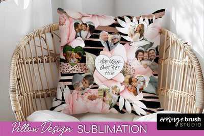 Family Photo Frame Pillow Sublimation - Floral Pillow Cover Sublimation OrangeBrushStudio 