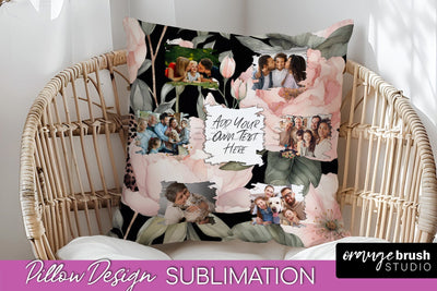 Family Photo Frame Pillow Sublimation - Floral Pillow Cover Sublimation OrangeBrushStudio 