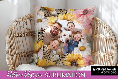 Family Photo Frame Pillow Sublimation - Floral Pillow Cover Sublimation OrangeBrushStudio 