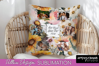 Family Photo Frame Pillow Sublimation - Floral Pillow Cover Sublimation OrangeBrushStudio 