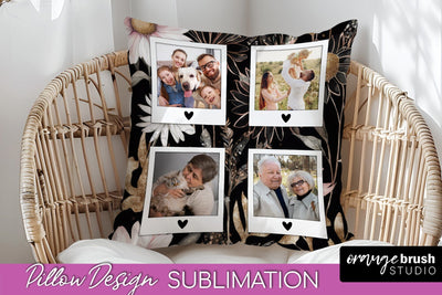 Family Photo Frame Pillow Sublimation - Floral Pillow Cover Sublimation OrangeBrushStudio 