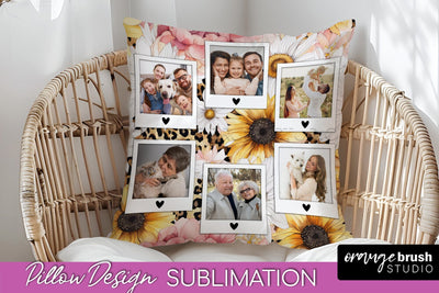 Family Photo Frame Pillow Sublimation - Floral Pillow Cover Sublimation OrangeBrushStudio 