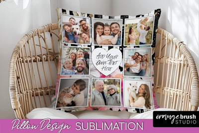 Family Photo Frame Pillow Sublimation - Floral Pillow Cover Sublimation OrangeBrushStudio 