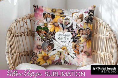 Family Photo Frame Pillow Sublimation - Floral Pillow Cover Sublimation OrangeBrushStudio 