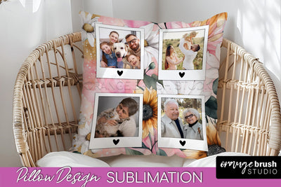 Family Photo Frame Pillow Sublimation - Floral Pillow Cover Sublimation OrangeBrushStudio 