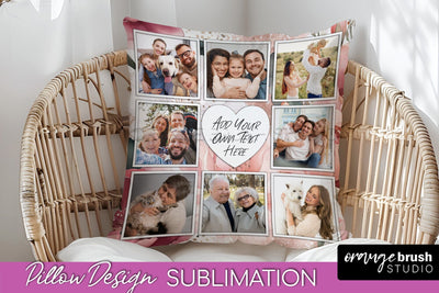 Family Photo Frame Pillow Sublimation - Floral Pillow Cover Sublimation OrangeBrushStudio 