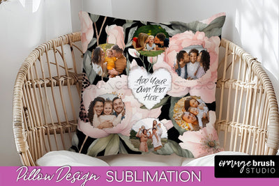 Family Photo Frame Pillow Sublimation - Floral Pillow Cover Sublimation OrangeBrushStudio 