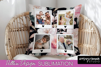 Family Photo Frame Pillow Sublimation - Floral Pillow Cover Sublimation OrangeBrushStudio 