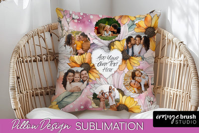 Family Photo Frame Pillow Sublimation - Floral Pillow Cover Sublimation OrangeBrushStudio 